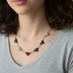 Pomina  Multicolor Heart Chain Necklace - Gold Tone